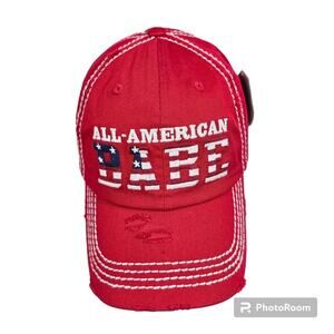 KBETHOS Vintage " All American Babe" Red Distressed Ball Cap, Trucker's Hat NWT